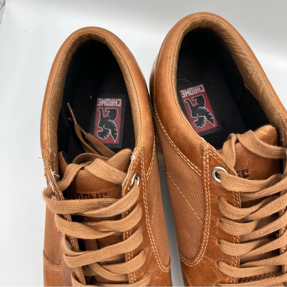 Chrome Men's Brown Leather & Mesh Lace Up Low Top Casual Sneakers 9.5 Skater - Picture 3 of 16